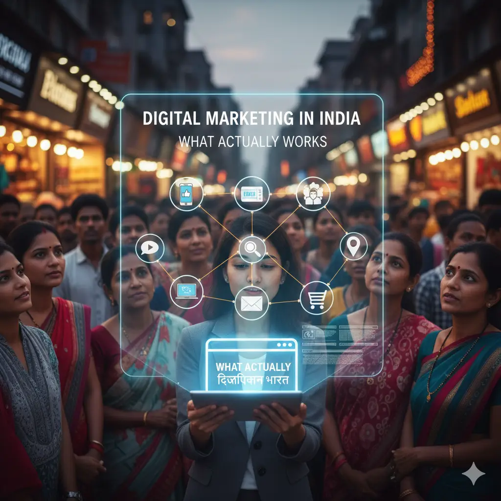 Digital marketing in India showing SEO dashboard, website performance, and optimisation metrics